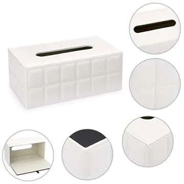 Sumnacon Rectangular Leather Tissue Box Cover - Stylish Tissue Box Holder with Magnetic Bottom, Decorative PU Tissue Box for Vanity Dresser Night Stand Table Countertop Home Office Car,Grid White