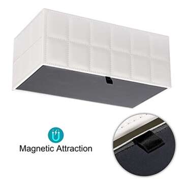 Sumnacon Rectangular Leather Tissue Box Cover - Stylish Tissue Box Holder with Magnetic Bottom, Decorative PU Tissue Box for Vanity Dresser Night Stand Table Countertop Home Office Car,Grid White