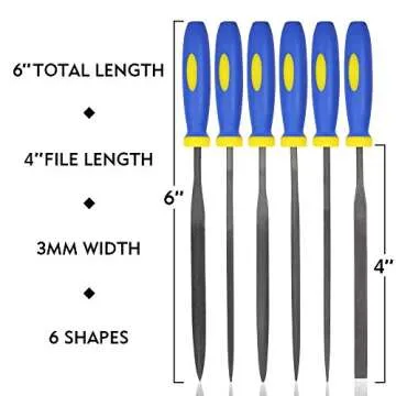 KALIM Mini Needle File Set - 6 Piece Set of Carbon Steel Precision Files (6'' Length)