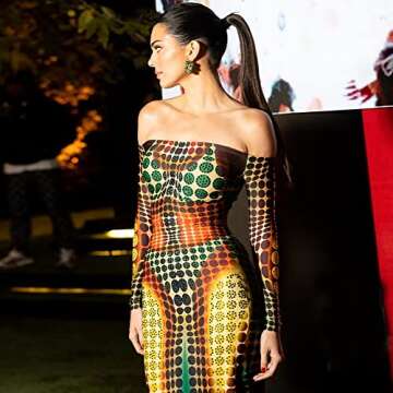 Bodycon Dresses for Women Sexy Dot Printed Long Sleeve Club Party Summer Basic Maxi Dresses Multicolored