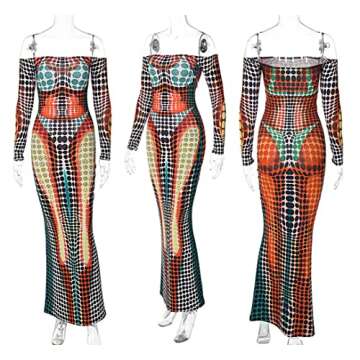 Bodycon Dresses for Women Sexy Dot Printed Long Sleeve Club Party Summer Basic Maxi Dresses Multicolored
