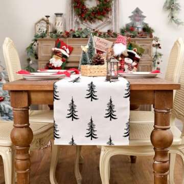 ARKENY Christmas Tree Table Runner 13x72 Inches, Beige Winter Holiday Indoor Outdoor Table Decoratio...