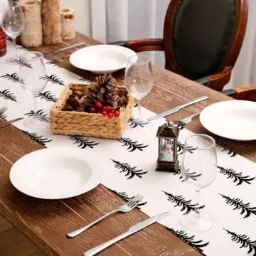 ARKENY Christmas Tree Table Runner 13x72 Inches, Beige Winter Holiday Indoor Outdoor Table Decoration for Home