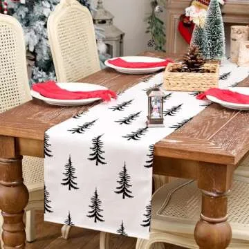 ARKENY Christmas Tree Table Runner 13x72 Inches, Beige Winter Holiday Indoor Outdoor Table Decoration for Home