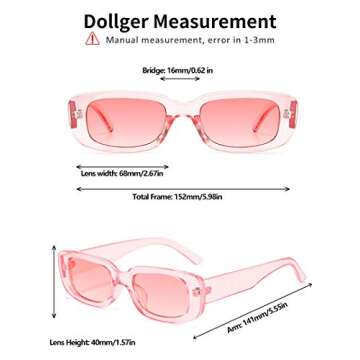 Dollger Trendy Rectangle Sunglasses For Women Men Trendy Vintage Rectangular y2k Transparent Pink Shade sunglasses 2PCS Black+Pink