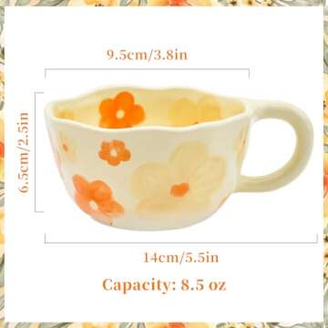 Peclek 8.5 oz Elegant Floral Ceramic Mug Coffee Cup with Flower Decorations, 250ml Spring Drinkware ...