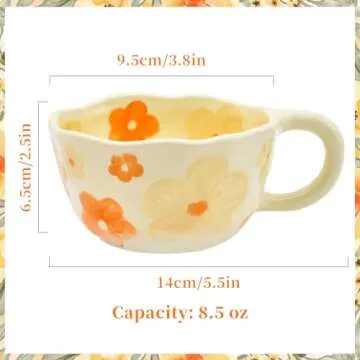 Peclek 8.5 oz Elegant Floral Ceramic Mug Coffee Cup with Flower Decorations, 250ml Spring Drinkware ...
