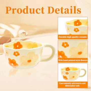 Peclek 8.5 oz Elegant Floral Ceramic Mug Coffee Cup with Flower Decorations, 250ml Spring Drinkware for Valentine's Day, Christmas, Mother's Day, Birthday Gifts for Her, Girlfriend, Mom (Daisy)