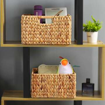 HOONEX Water Hyacinth Storage Baskets for Organizing, Decorative Wicker Baskets with Carrying Handle...