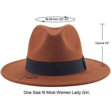 Lanzom Wide Brim Warm Wool Fedora Hat for Women