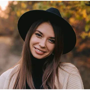 Lanzom Wide Brim Warm Wool Fedora Hat for Women