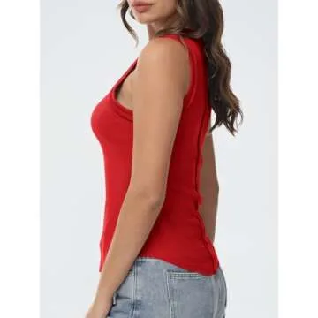 AVALEBETI Womens High Neck Tank Tops Sleeveless Ribbed Exposed Seam Curved Hem Slim Fit Fashion Summer Top Shirts 2025 Red