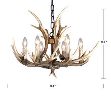 BOOU Resin Antler Chandelier Lighting 6 Light Antler Ceiling Light Fixture Big Vintage Style for Liv...
