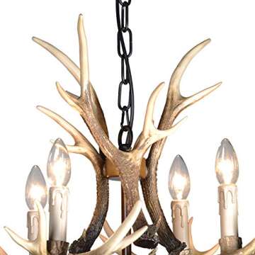 BOOU Resin Antler Chandelier Lighting 6 Light Antler Ceiling Light Fixture Big Vintage Style for Living Room Dining Room Cabin Kitchen Bar Foyer Decor Hanging Light Large Farmhouse Chandelier Lights1