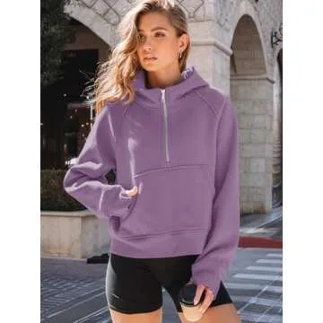 AUTOMET Womens Hoodies Fleece Fall Fashion Outfits Workout Sweatshirts Winter Jackets Oversized Pullover Tops Clothes 2025 Purple M