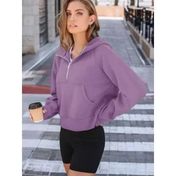 AUTOMET Womens Hoodies Fleece Fall Fashion Outfits Workout Sweatshirts Winter Jackets Oversized Pullover Tops Clothes 2025 Purple M