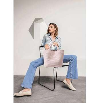 Woven Bag for Women, Vegan Leather Tote Bag Large Summer Beach Travel Handbag and Purse Retro Handma...