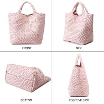 Woven Bag for Women, Vegan Leather Tote Bag Large Summer Beach Travel Handbag and Purse Retro Handmade Shoulder Bag (Light Pink)