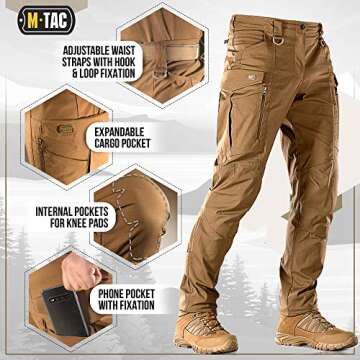 M-Tac Conquistador Flex Tactical Pants - Military Style Men's Cargo Pants with Pockets (Coyote Brown...