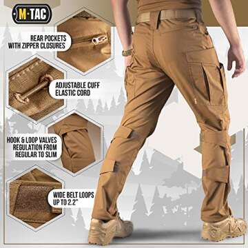 M-Tac Conquistador Flex Tactical Pants - Military Style Men's Cargo Pants with Pockets (Coyote Brown, W34 / L34)