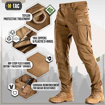 M-Tac Conquistador Flex Tactical Pants - Military Style Men's Cargo Pants with Pockets (Coyote Brown, W34 / L34)