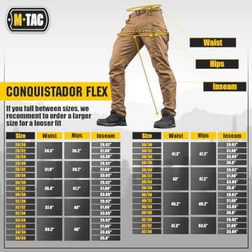 M-Tac Conquistador Flex Tactical Pants - Military Style Men's Cargo Pants with Pockets (Coyote Brown, W34 / L34)