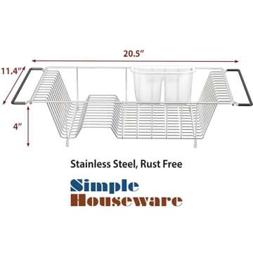 Simple Houseware Large Over Sink Counter Top Stainless Steel Dish Drainer Drying Rack with Utensil H...