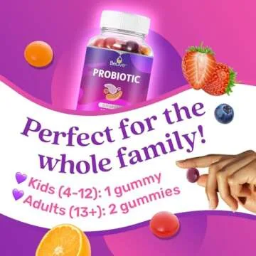 BeLive Probiotic Gummies - Probiotics with 5 Billion CFUs for Digestive Health, Men, Women & Kids - for Immune Support, Sugar Free & Vegan | 60 Ct – Blueberry, Strawberry & Orange
