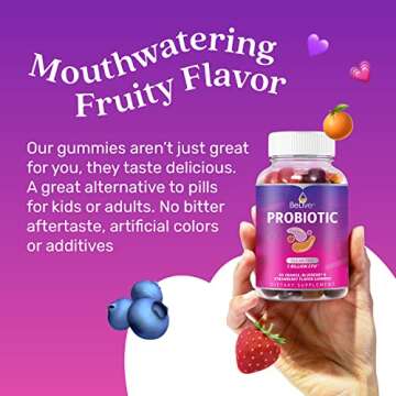 BeLive Probiotic Gummies - Probiotics with 5 Billion CFUs for Digestive Health, Men, Women & Kids - for Immune Support, Sugar Free & Vegan | 60 Ct – Blueberry, Strawberry & Orange