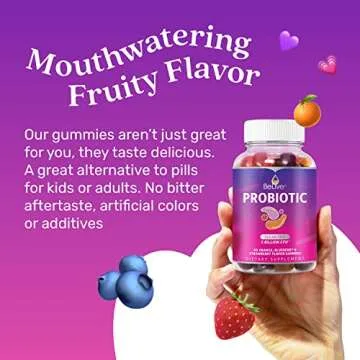 BeLive Probiotic Gummies - Probiotics with 5 Billion CFUs for Digestive Health, Men, Women & Kids - for Immune Support, Sugar Free & Vegan | 60 Ct – Blueberry, Strawberry & Orange