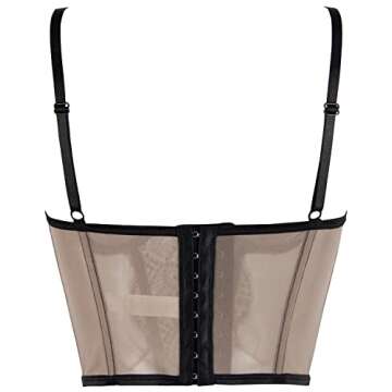 Women's Lace Mesh Bustier Fish Boned Sheer Spaghetti Straps Going Out Corset Crop Top with Underwire