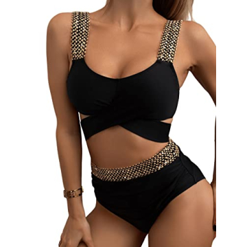 SweatyRocks Women's High Waisted Bikini Set with Criss Cross Back