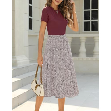 Zattcas Women Summer Midi Dress with Pockets in Burgundy
