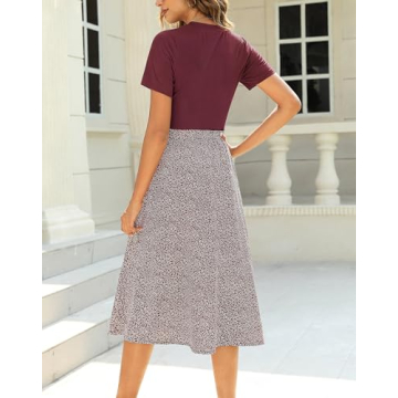 Zattcas Women Summer Midi Dress with Pockets in Burgundy
