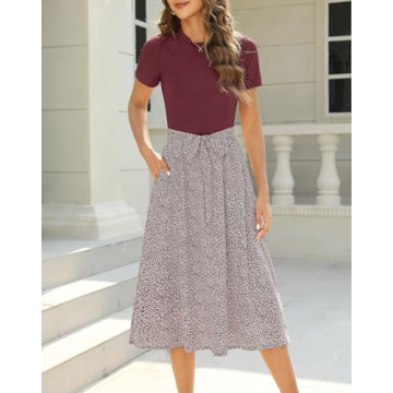 Zattcas Women Summer Midi Dress with Pockets in Burgundy