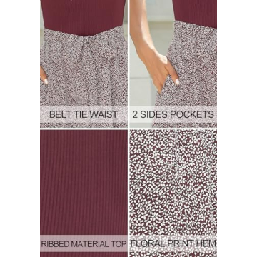 Zattcas Women Summer Midi Dress with Pockets in Burgundy