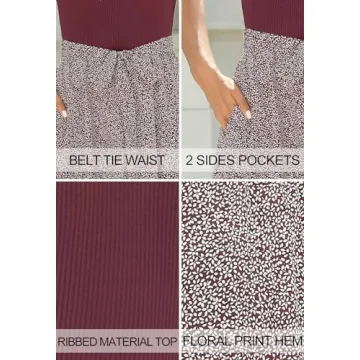 Zattcas Women Summer Midi Dress with Pockets in Burgundy