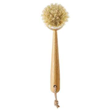 SUBEKYU Dish Brush with Handle, Natural Bamboo Dish Scrubber Brush, Kitchen Dishwashing Brush for Cl...
