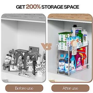 Sellemer Under Sink Organizers and Storage, Easy to Move with Wheels, Kitchen Organizers and Storage, Bathroom Storage, Laundry Room Organization (Heightened Style, Transparent)