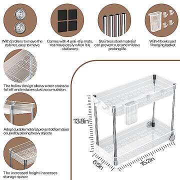 Sellemer Under Sink Organizers and Storage, Easy to Move with Wheels, Kitchen Organizers and Storage, Bathroom Storage, Laundry Room Organization (Heightened Style, Transparent)
