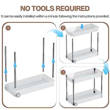 Sellemer Under Sink Organizers and Storage, Easy to Move with Wheels, Kitchen Organizers and Storage, Bathroom Storage, Laundry Room Organization (Heightened Style, Transparent)
