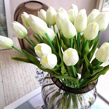 Supla 20 Heads Artificial Flowers Real Touch Tulips in White Wedding Bouquets Flowers Fake Tulips PU...