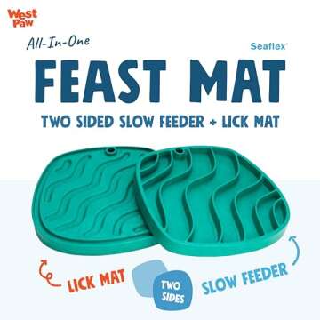 West Paw Seaflex Waves Feast Mat – All-in-One, Slow Feeder, Lick Mat – Encourages Foraging & Foo...