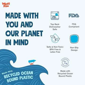 West Paw Seaflex Waves Feast Mat – All-in-One, Slow Feeder, Lick Mat – Encourages Foraging & Food Exploration - Engages Picky Eaters & Slow Feeding - Versatile – Easy to Clean, Non-Toxic - Kelp