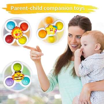 ALASOU 3PCS Pop Suction Cup Spinner Toys for 1 Year Old Boy Girl|Novelty Spinning Tops Toddler Toys Age 1-2|Sensory Baby Bath Toys for Toddlers 1-3|12 18 Months Boy Birthday Gift for Infant