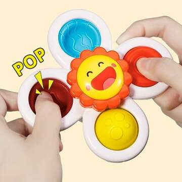 ALASOU 3PCS Pop Suction Cup Spinner Toys for 1 Year Old Boy Girl|Novelty Spinning Tops Toddler Toys Age 1-2|Sensory Baby Bath Toys for Toddlers 1-3|12 18 Months Boy Birthday Gift for Infant
