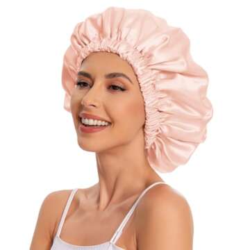 Satin Bonnet Silk Bonnet Hair Bonnet for Sleeping-Slouchy Beanie Hat Satin Sleep Cap for Women's Natural & Curly Hair(Peach Beige)