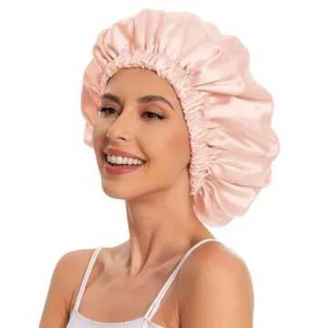 Satin Bonnet Silk Bonnet Hair Bonnet for Sleeping-Slouchy Beanie Hat Satin Sleep Cap for Women's Natural & Curly Hair(Peach Beige)