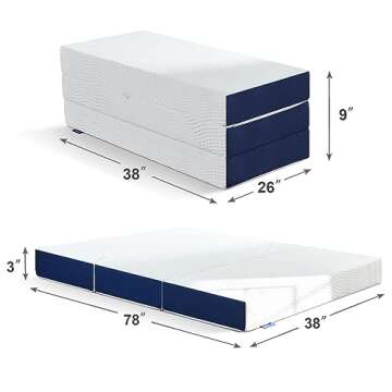 Iyee Nature Folding Mattress, 3 inch Tri-Fold Memory Foam Mattress, Foldable Mattress with Bamboo Cover for Camping, Guest - Twin XL Size, 78"x 38" x3"