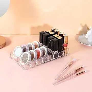 Luxspire Acrylic Eyeshadow Organizer, Makeup Drawer Organizer 16 Space Cosmetic Makeup Organizer for Pots, Eyeshadows, Mini Highlighter Blush Display Storage Case Beauty Care Holder Container - Clear